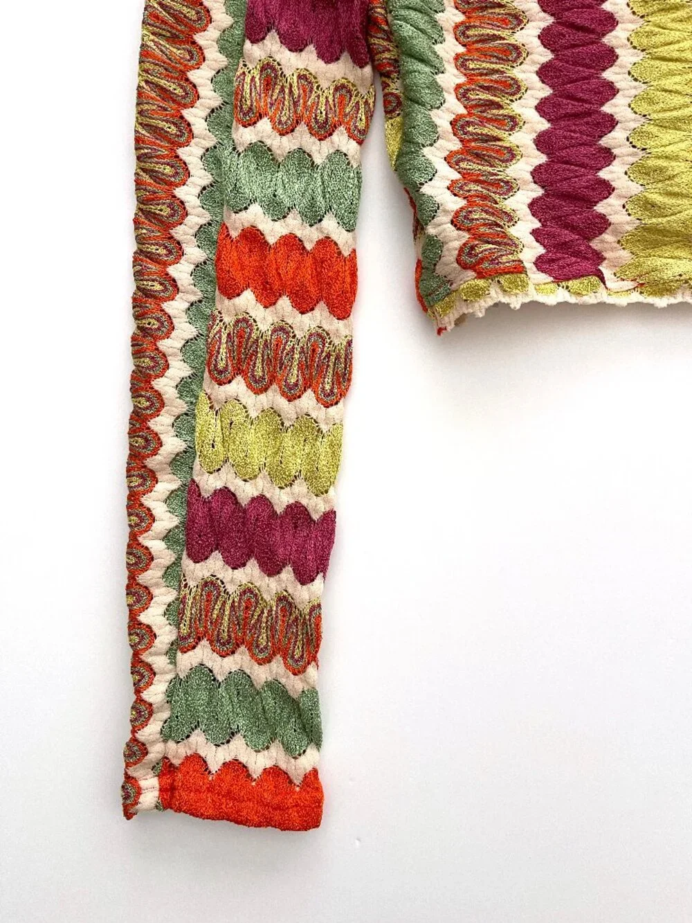 Free People Textured Multicolor Cropped V-Neck Sweater Top S